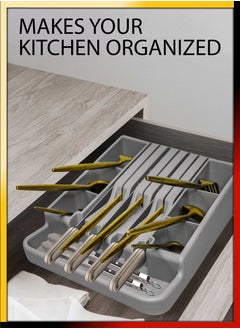 DBLEW Premium Cutlery Tray Knife Block Utensil Organizer For Spoons Forks Knives Holder Tableware Flatware Silverware Rest Rack Extra Storage Space for Kitchen Essentials Space Saving Tabletop or Drawer Use  - Image 3