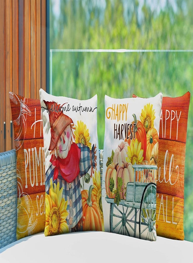 WOKANI Halloween Throw Pillow Covers 18x18 Set of 4 Fall Pumpkin Outdoor Farmhouse Thanksgiving Decorative Autumn Decor Cushion Cases Home Decorations for Couch Patio Furniture Bench Sofa Porch - Image 5