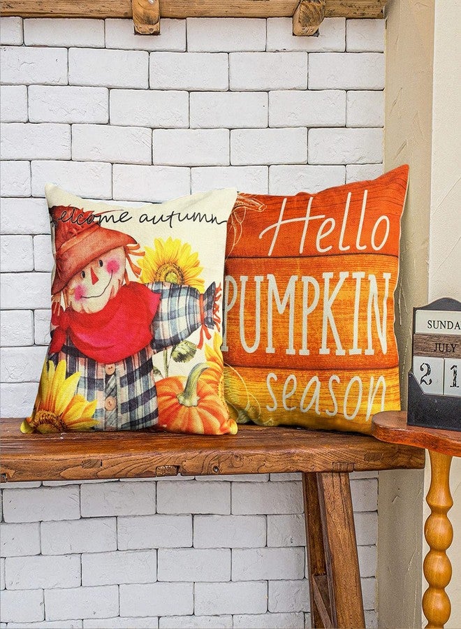 WOKANI Halloween Throw Pillow Covers 18x18 Set of 4 Fall Pumpkin Outdoor Farmhouse Thanksgiving Decorative Autumn Decor Cushion Cases Home Decorations for Couch Patio Furniture Bench Sofa Porch - Image 3