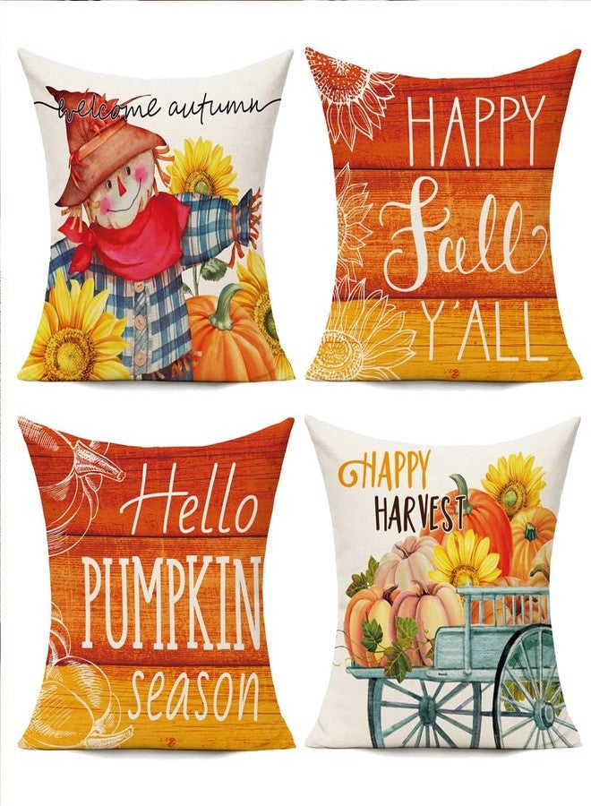 WOKANI Halloween Throw Pillow Covers 18x18 Set of 4 Fall Pumpkin Outdoor Farmhouse Thanksgiving Decorative Autumn Decor Cushion Cases Home Decorations for Couch Patio Furniture Bench Sofa Porch - Image 1