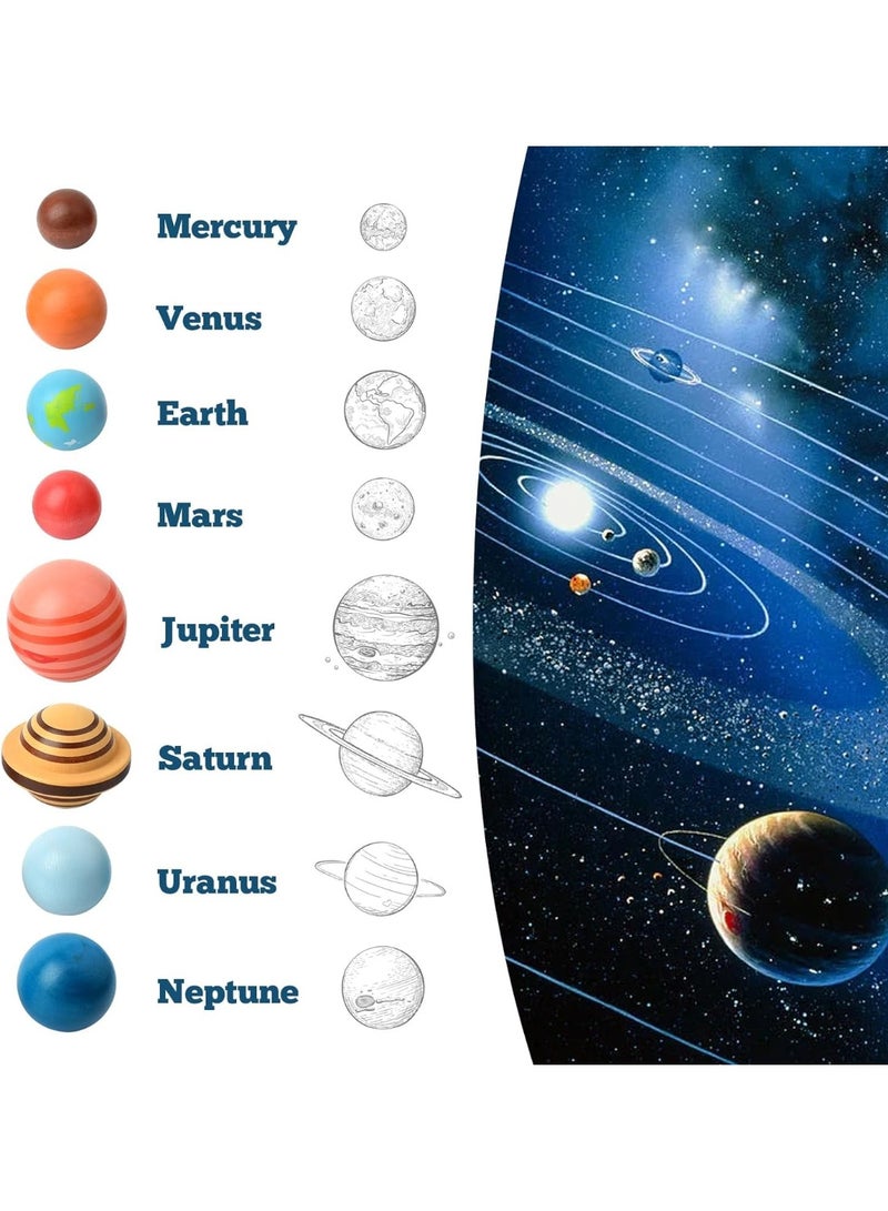 DURKU Wooden Solar System Model Board, Montessori Toys Planets Puzzle Science STEM Space Learning for Kids 4-8 with 3D Planets Models,Space Knowledge Flash Cards Learning Toys for Boys Girls - Image 5