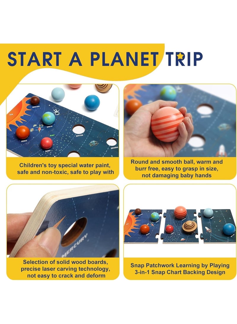 DURKU Wooden Solar System Model Board, Montessori Toys Planets Puzzle Science STEM Space Learning for Kids 4-8 with 3D Planets Models,Space Knowledge Flash Cards Learning Toys for Boys Girls - Image 3