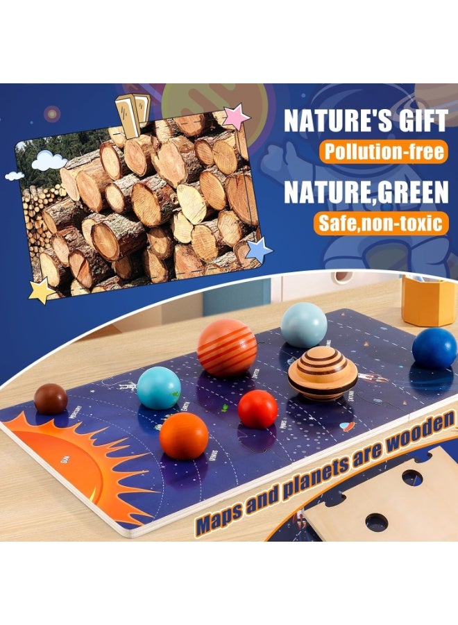 DURKU Wooden Solar System Model Board, Montessori Toys Planets Puzzle Science STEM Space Learning for Kids 4-8 with 3D Planets Models,Space Knowledge Flash Cards Learning Toys for Boys Girls - Image 4
