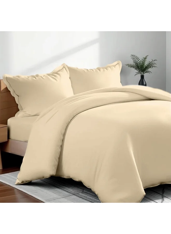 Hotel Linen Klub Hotel Linen Klub Queen Duvet Cover 3PC Set - 350TC 100% Long Staple Cotton Sateen -Luxury Quality, Easy Button Closure, Size: 220x230cm + 2PC Pillow Sham 50 x 75+ 5cm, Beige