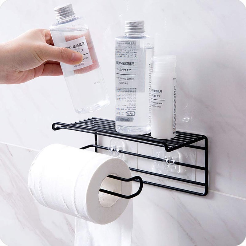 Honexa Honexa Kitchen,Bathroom Napkin/Towel/Tissue/Toilet Paper Holder Storage with Shelf Metal, 20 X 9 X 9 CM,Black  - Image 1