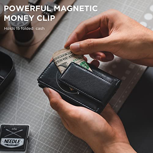 VULKIT Money Clip Wallet Pop Up Card Holder RFID Protection Mens Leather Wallet 2-IN-1 Business Card Holder For 7 Cards & 15 Bills - Image 2