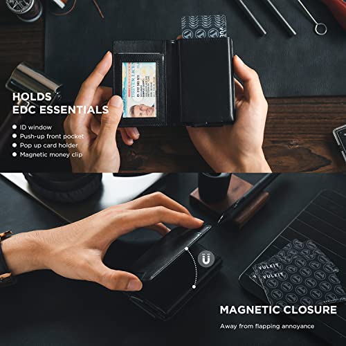 VULKIT Money Clip Wallet Pop Up Card Holder RFID Protection Mens Leather Wallet 2-IN-1 Business Card Holder For 7 Cards & 15 Bills - Image 5