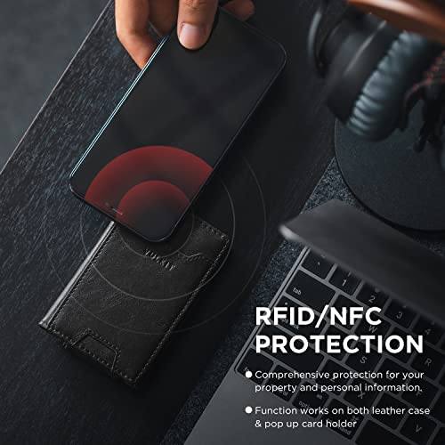 VULKIT Money Clip Wallet Pop Up Card Holder RFID Protection Mens Leather Wallet 2-IN-1 Business Card Holder For 7 Cards & 15 Bills - Image 4