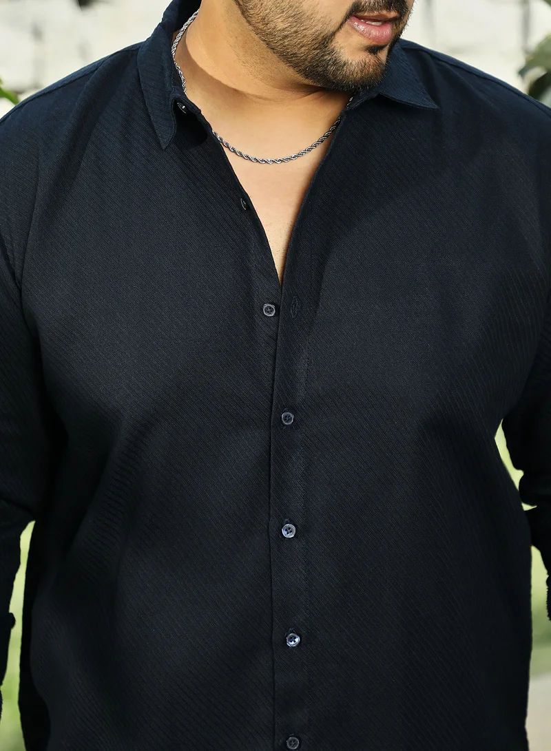 Instafab Plus Instafab Plus Men's Navy Blue Slanted-Trough Shirt For Casual Wear | Spread Collar | Long Cuffed Sleeves | Button Closure | Plus Size Shirt Crafted With Comfort Fit For Everyday Wear
