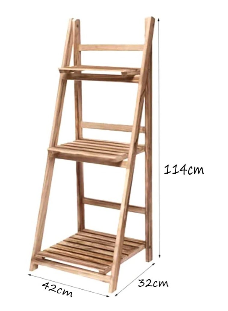 HOME TASTE Hometaste Versatile Wood Ladder Shelf 3-Tier Plant Stand And Multipurpose Display For Home And Office - Perfect For Living Rooms, Offices, And Even Bathrooms! (Natural)  - Image 2