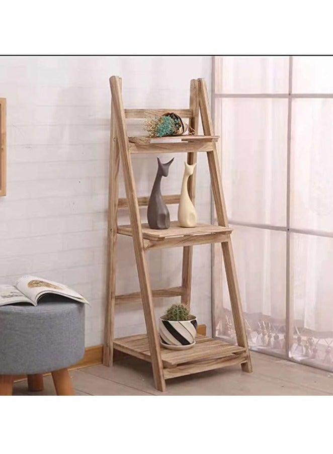 HOME TASTE Hometaste Versatile Wood Ladder Shelf 3-Tier Plant Stand And Multipurpose Display For Home And Office - Perfect For Living Rooms, Offices, And Even Bathrooms! (Natural)  - Image 3