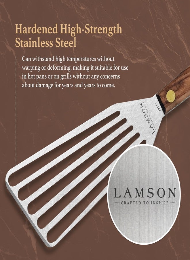Lamson Metal Spatula Slotted Turner - 3' x 6" Stainless Flipper with Walnut Handle, Right-Hand - Chef's Frying Fish Turner, Metal Grilling Spatula - Image 4