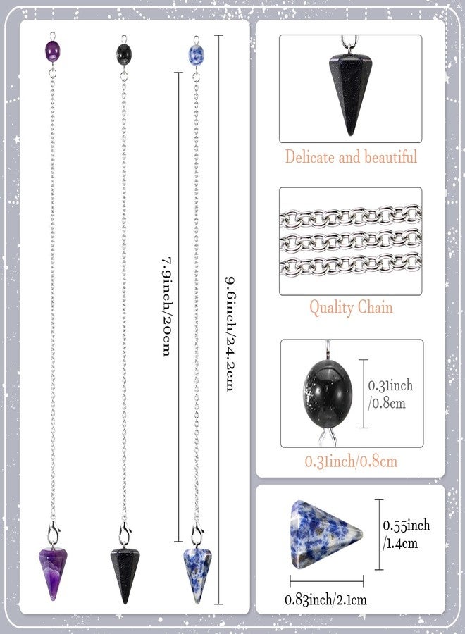 يوليجو حامل عرض بندول خشبي، رف عرض كريستالي أسود للأحجار والصخور، حامل بندول كريستالي مع 3 قلادات، حامل زينة ساحرة للمنزل، رف أحجار علاجية للطاولة - Image 3