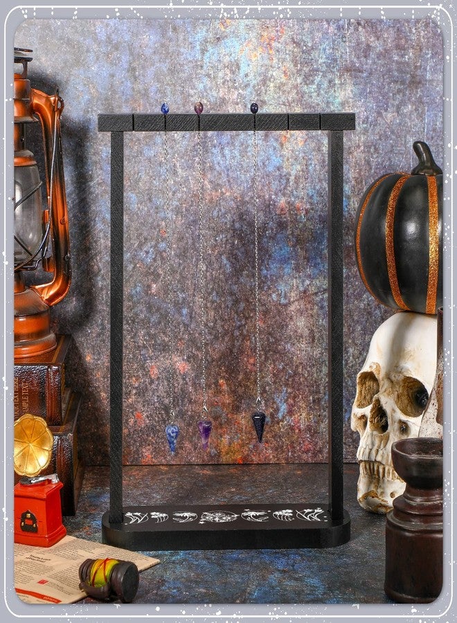 يوليجو حامل عرض بندول خشبي، رف عرض كريستالي أسود للأحجار والصخور، حامل بندول كريستالي مع 3 قلادات، حامل زينة ساحرة للمنزل، رف أحجار علاجية للطاولة - Image 5