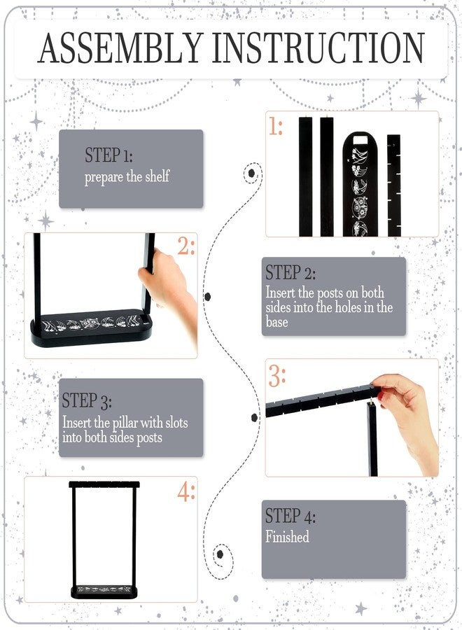 يوليجو حامل عرض بندول خشبي، رف عرض كريستالي أسود للأحجار والصخور، حامل بندول كريستالي مع 3 قلادات، حامل زينة ساحرة للمنزل، رف أحجار علاجية للطاولة - Image 4