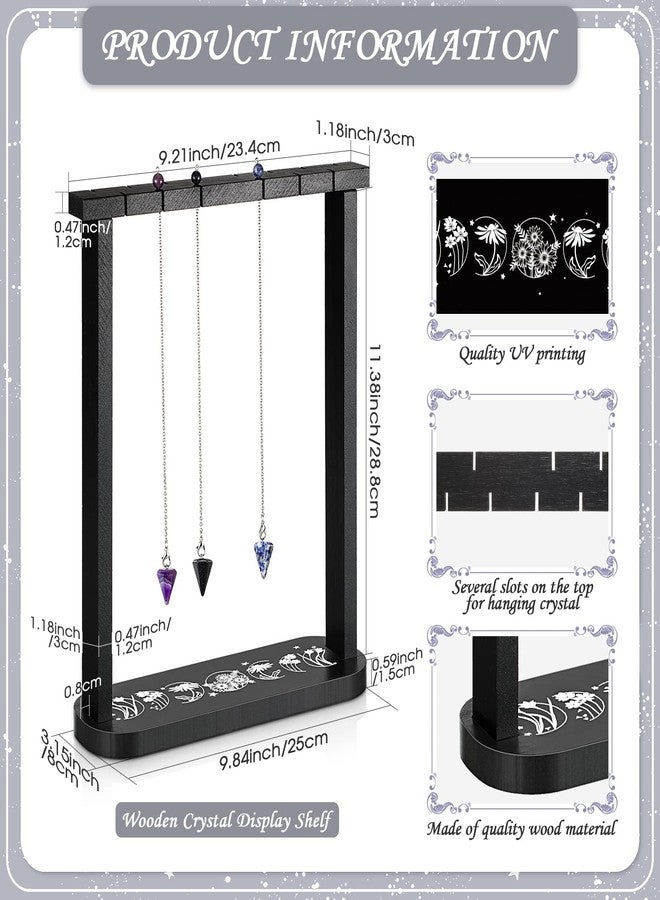يوليجو حامل عرض بندول خشبي، رف عرض كريستالي أسود للأحجار والصخور، حامل بندول كريستالي مع 3 قلادات، حامل زينة ساحرة للمنزل، رف أحجار علاجية للطاولة - Image 2