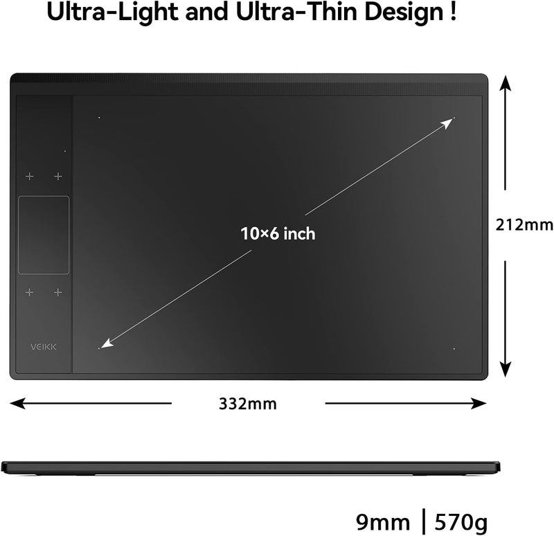 Veikk لوحة رسم A30 V2 10x6 بوصة مع حساسية ضغط 8192 قلم بدون بطارية ولوحة لمس، 4 مفاتيح سريعة لوح رسم للكمبيوتر، يدعم ماك ويندوز أندرويد لينوكس - Image 3