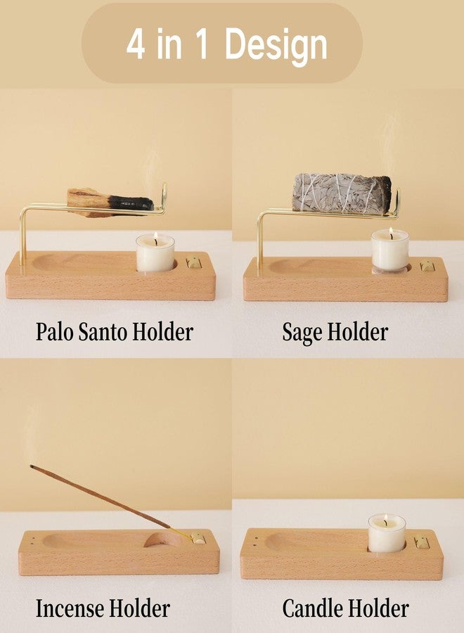 Reyife 4 in 1 Incense Holder for Burning Palo Santo & Sage Sticks & Insence-Stick and Candle, Lasting Burning Wooden Palo Santo and Sage Burner Smudge Bowl for Yoga Meditation Spiritual Altar - Image 2