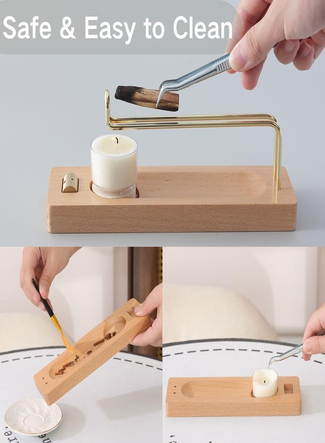 Reyife 4 in 1 Incense Holder for Burning Palo Santo & Sage Sticks & Insence-Stick and Candle, Lasting Burning Wooden Palo Santo and Sage Burner Smudge Bowl for Yoga Meditation Spiritual Altar - Image 3