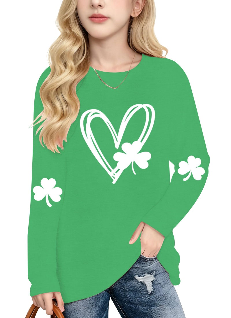 Grezea Kids St Patricks Day Shirt Boys Girls Toddler Cute Love Heart Long Sleeve Casual Tee Tops Green - Image 2