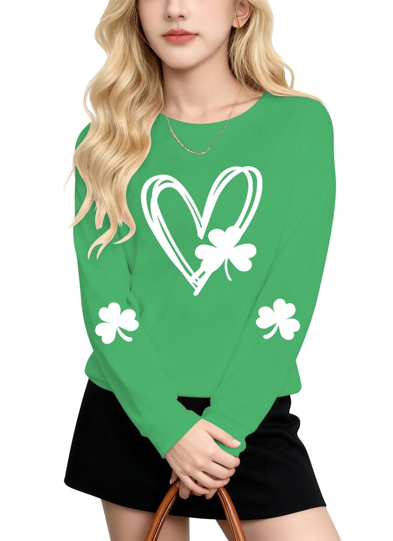 Grezea Kids St Patricks Day Shirt Boys Girls Toddler Cute Love Heart Long Sleeve Casual Tee Tops Green - Image 4