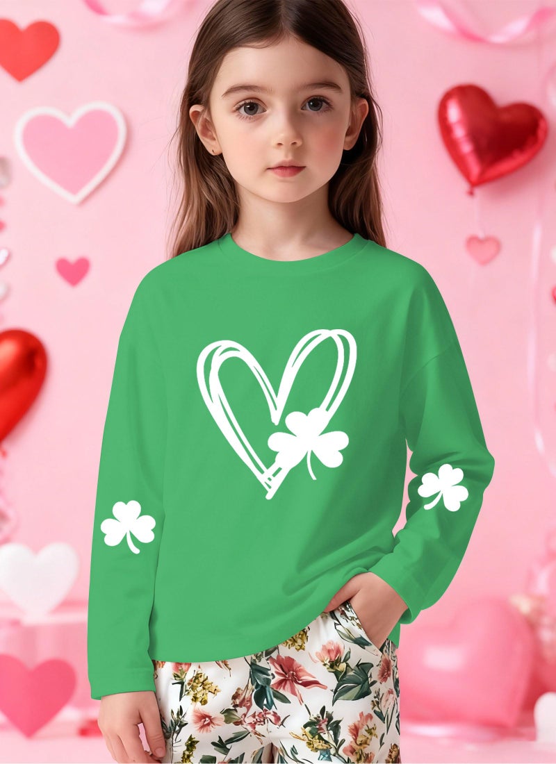 Grezea Kids St Patricks Day Shirt Boys Girls Toddler Cute Love Heart Long Sleeve Casual Tee Tops Green - Image 5