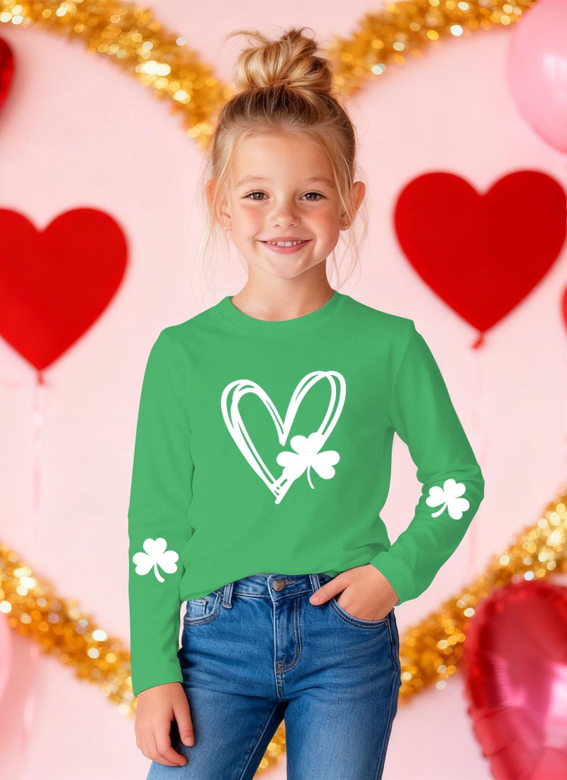Grezea Kids St Patricks Day Shirt Boys Girls Toddler Cute Love Heart Long Sleeve Casual Tee Tops Green - Image 3
