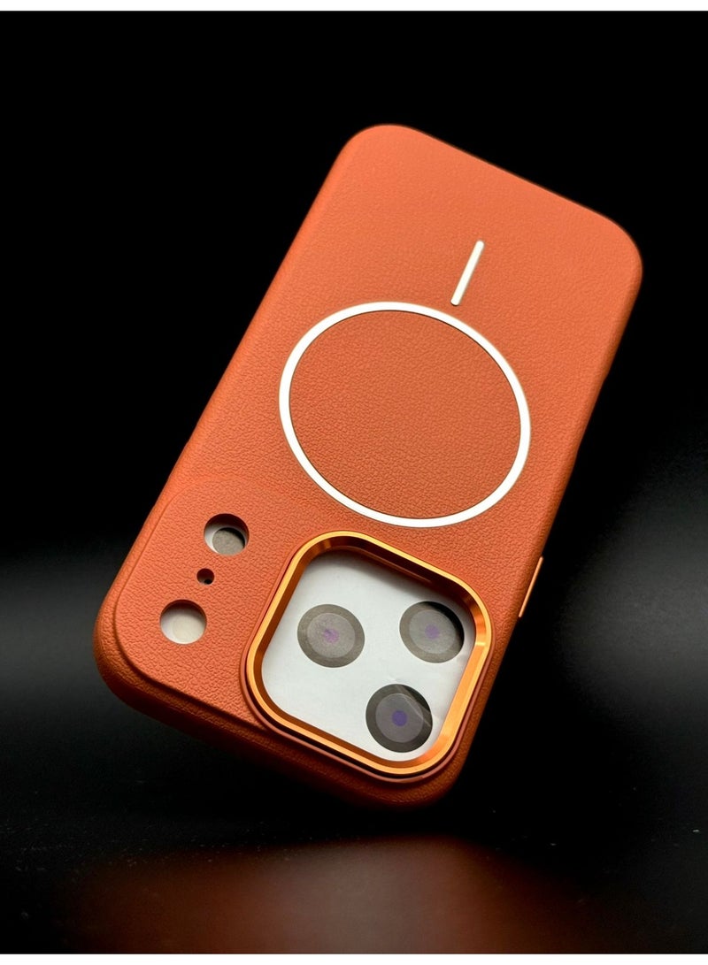 general Premium MagSafe Leather Texture Case for iPhone 17 Pro – Shockproof, Slim & Magnetic Wireless Charging Compatible (Orange) - Image 2
