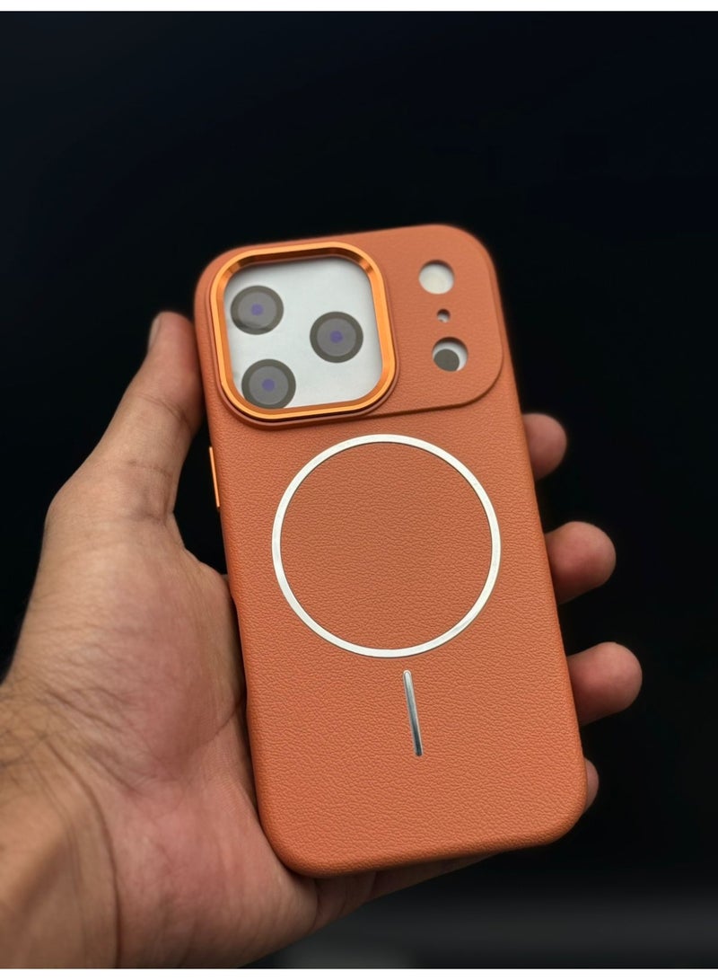 general Premium MagSafe Leather Texture Case for iPhone 17 Pro – Shockproof, Slim & Magnetic Wireless Charging Compatible (Orange) - Image 4