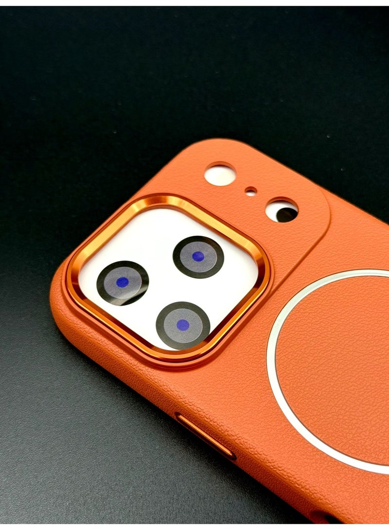 general Premium MagSafe Leather Texture Case for iPhone 17 Pro – Shockproof, Slim & Magnetic Wireless Charging Compatible (Orange) - Image 3