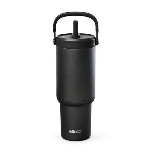 Ello Oasis Go 26oz Tumbler with Top Handle and Retracting Straw Reusable Insulated Stainless Steel Cup 100 Leakproof Water Bottle 24 Hours Cold Cup Holder Friendly For Travel Black - Image 1