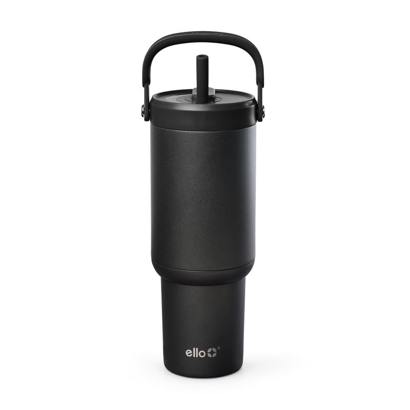 Ello Oasis Go 26oz Tumbler with Top Handle and Retracting Straw Reusable Insulated Stainless Steel Cup 100 Leakproof Water Bottle 24 Hours Cold Cup Holder Friendly For Travel Black - Image 2