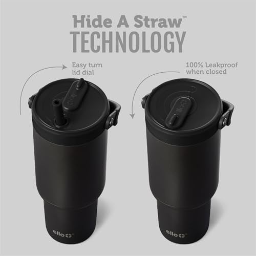 Ello Oasis Go 26oz Tumbler with Top Handle and Retracting Straw Reusable Insulated Stainless Steel Cup 100 Leakproof Water Bottle 24 Hours Cold Cup Holder Friendly For Travel Black - Image 3
