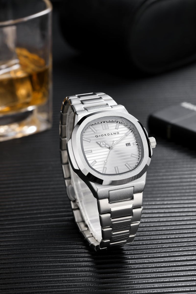 Giordano Analog Watch for Men – Textured Dial, Stainless Steel Strap, Date Display, Quartz Movement, Water Resistant - Image 4