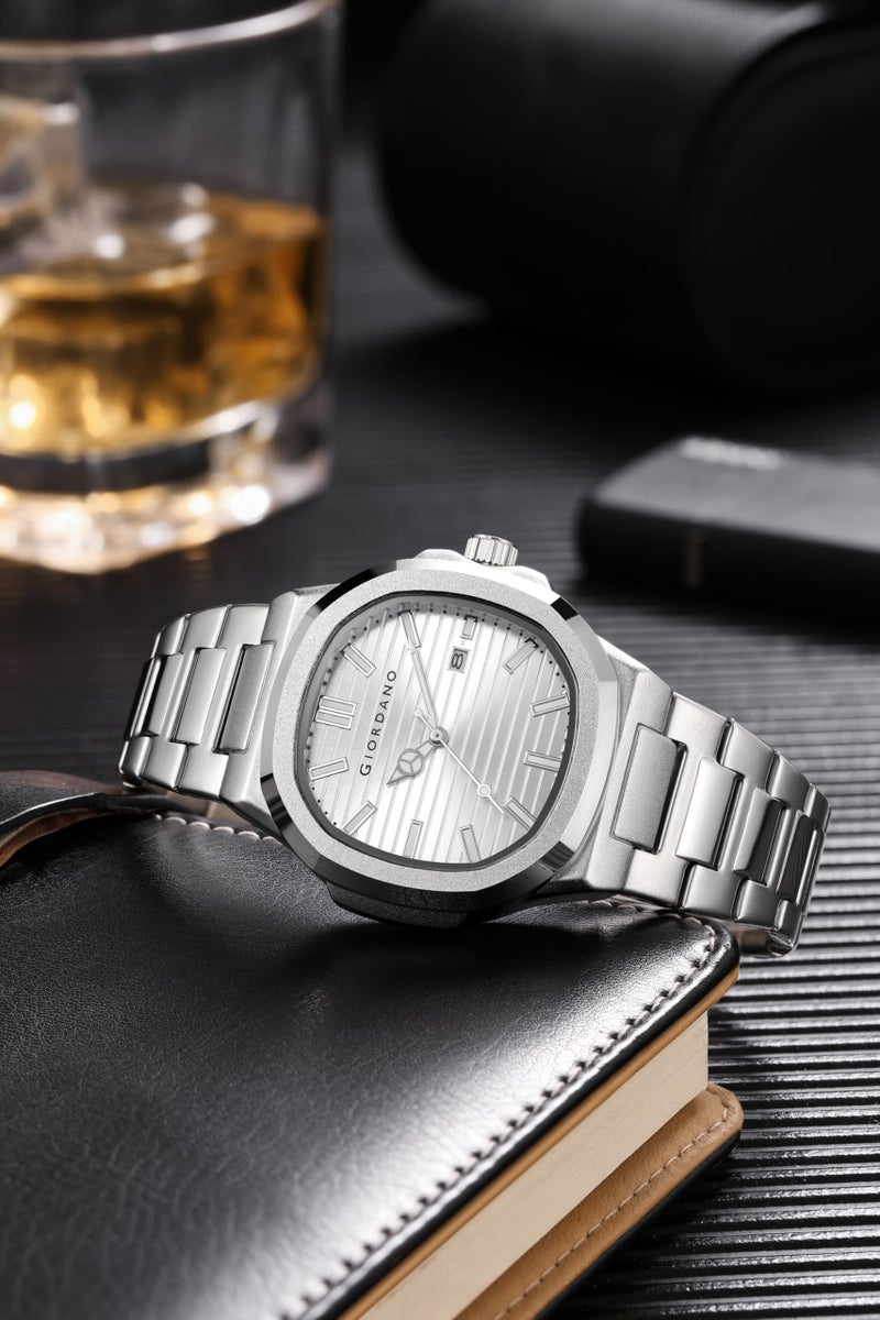 Giordano Analog Watch for Men – Textured Dial, Stainless Steel Strap, Date Display, Quartz Movement, Water Resistant - Image 3