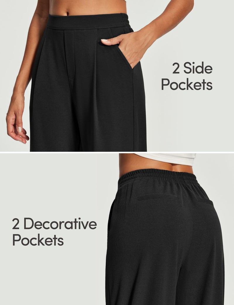IUGA Wide Leg Pants Woman Pull on Dress Pants Women High Waisted Stretchy Work Pants Business Casual Trousers with Pockets Black - Image 4