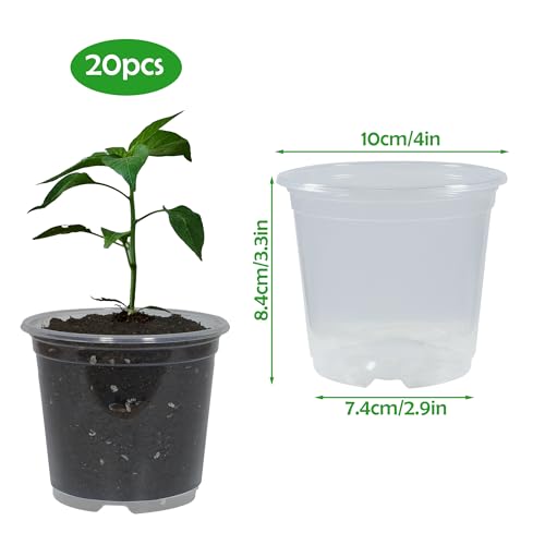 TNTIWQ 20 Pack 4 Inch Clear Nursery Pots with Drainage Plant Pots for Plants Transparent Potting Containers for Plants Seeding Starter PotClear 4 Inch 20 Pcs - Image 3