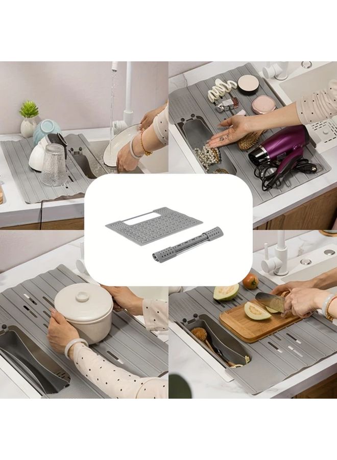 Black 1 Set Of Drainage Mats Foldable Kitchen Counter Sink Cover Space Saving Multifunctional Makeup Organizer With Heat Resistant Silicone Mat Storage - Image 1
