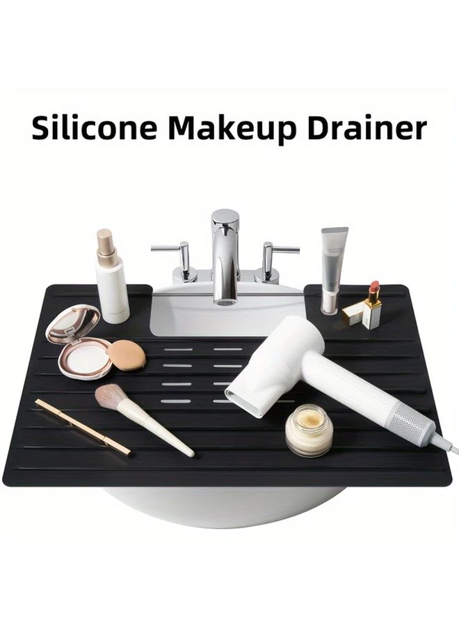 Black 1 Set Of Drainage Mats Foldable Kitchen Counter Sink Cover Space Saving Multifunctional Makeup Organizer With Heat Resistant Silicone Mat Storage - Image 5
