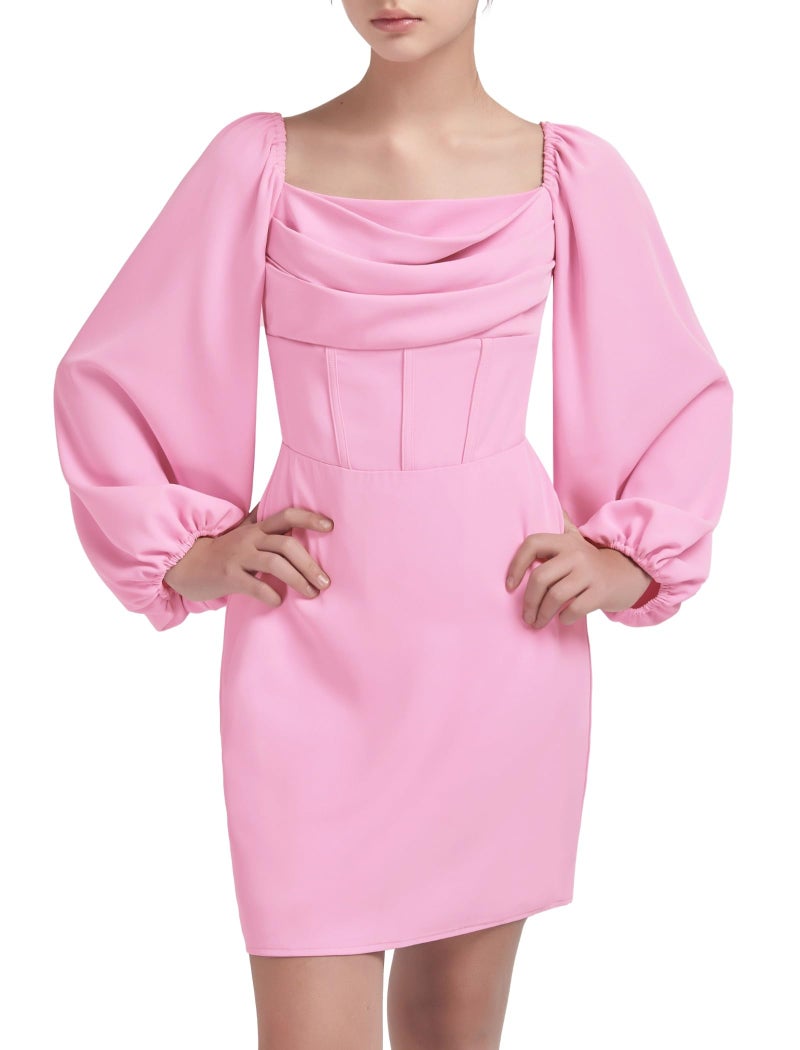 EXARUS Girls Formal Long Sleeve Dress Teen Party Dance Cocktail Tween Junior Wedding HOCO Mini Elegant Dresses Pink 10 Years - Image 1