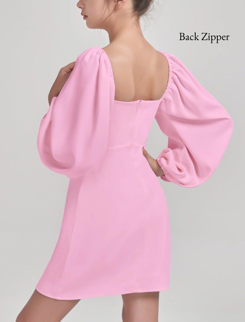 EXARUS Girls Formal Long Sleeve Dress Teen Party Dance Cocktail Tween Junior Wedding HOCO Mini Elegant Dresses Pink 10 Years - Image 2