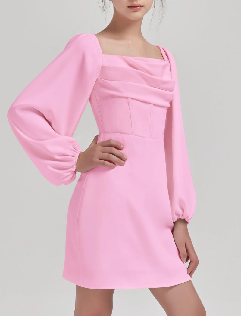 EXARUS Girls Formal Long Sleeve Dress Teen Party Dance Cocktail Tween Junior Wedding HOCO Mini Elegant Dresses Pink 10 Years - Image 3