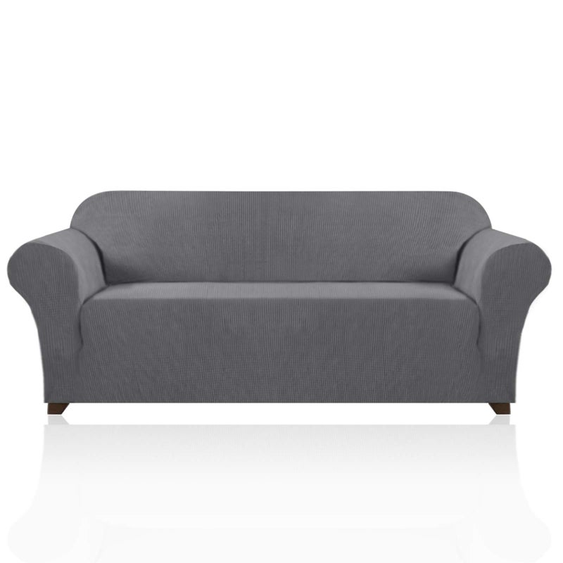 PrinceDeco Stretch Sofa Cover Slipcover Couch Covers for 3 Cushion Couch Furniture Protector Sofa Covers with Non Slip Elastic Bottom Dogs Pet Friendly Fitted Sofa Grey