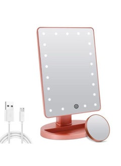 COSMIRROR Lighted Makeup Vanity Mirror With 10X Magnifying Mirror 21 Led Lighted Mirror With Touch Sensor Dimming 180°Adjustable Rotation Dual Power Supply Portable Cosmetic Mirror (Rose Gold)  - Image 1