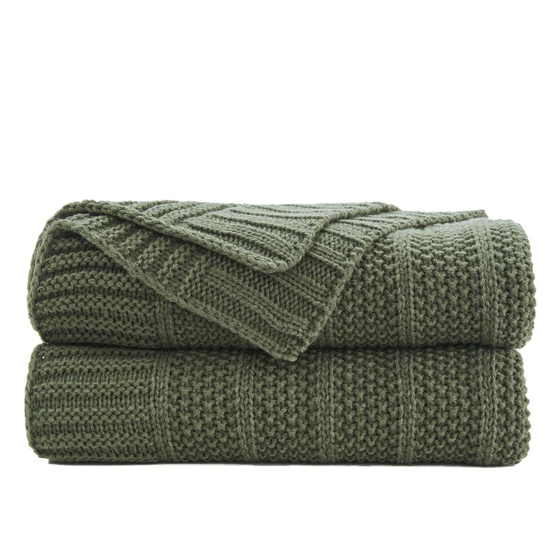 Douceur Olive Green Throw Blanket for Bed, Soft Cozy Lightweight Stripe Pattern Knitted Throw Blanket for Sofa, Kids Room, Living Room, 60"X80" - Image 1