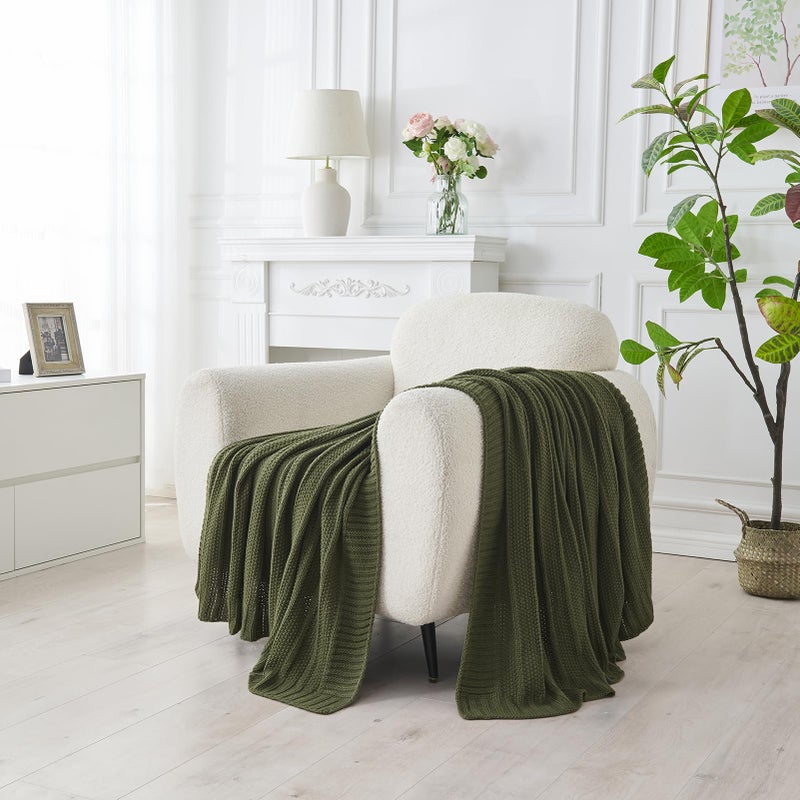 Douceur Olive Green Throw Blanket for Bed, Soft Cozy Lightweight Stripe Pattern Knitted Throw Blanket for Sofa, Kids Room, Living Room, 60"X80" - Image 2