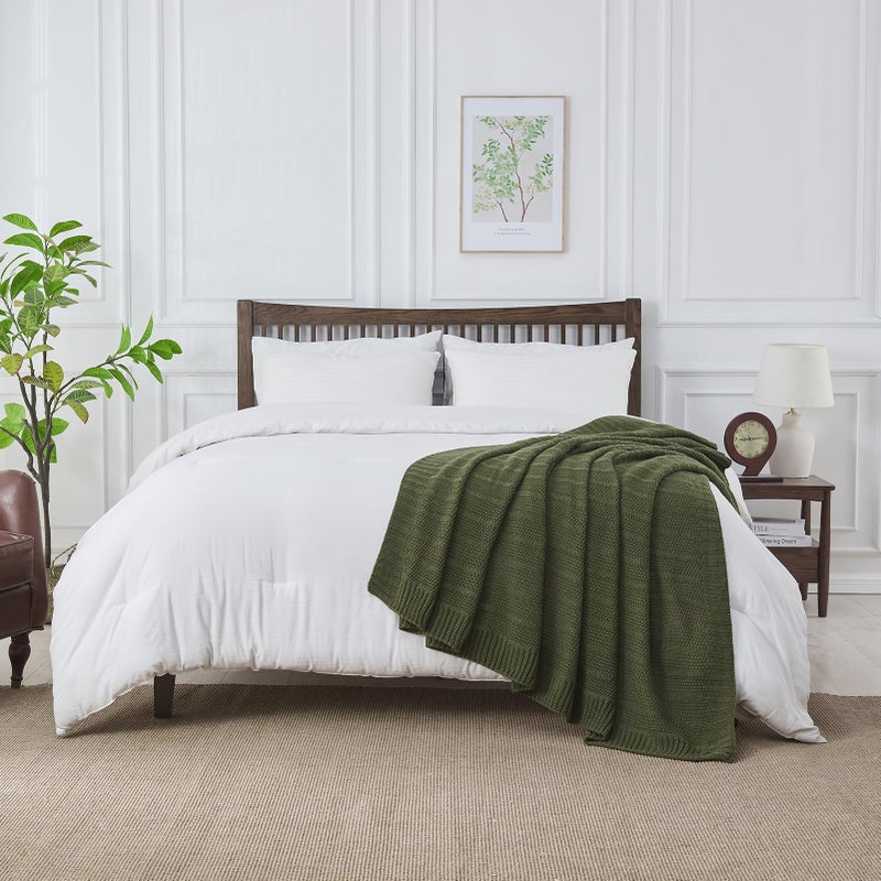 Douceur Olive Green Throw Blanket for Bed, Soft Cozy Lightweight Stripe Pattern Knitted Throw Blanket for Sofa, Kids Room, Living Room, 60"X80" - Image 5