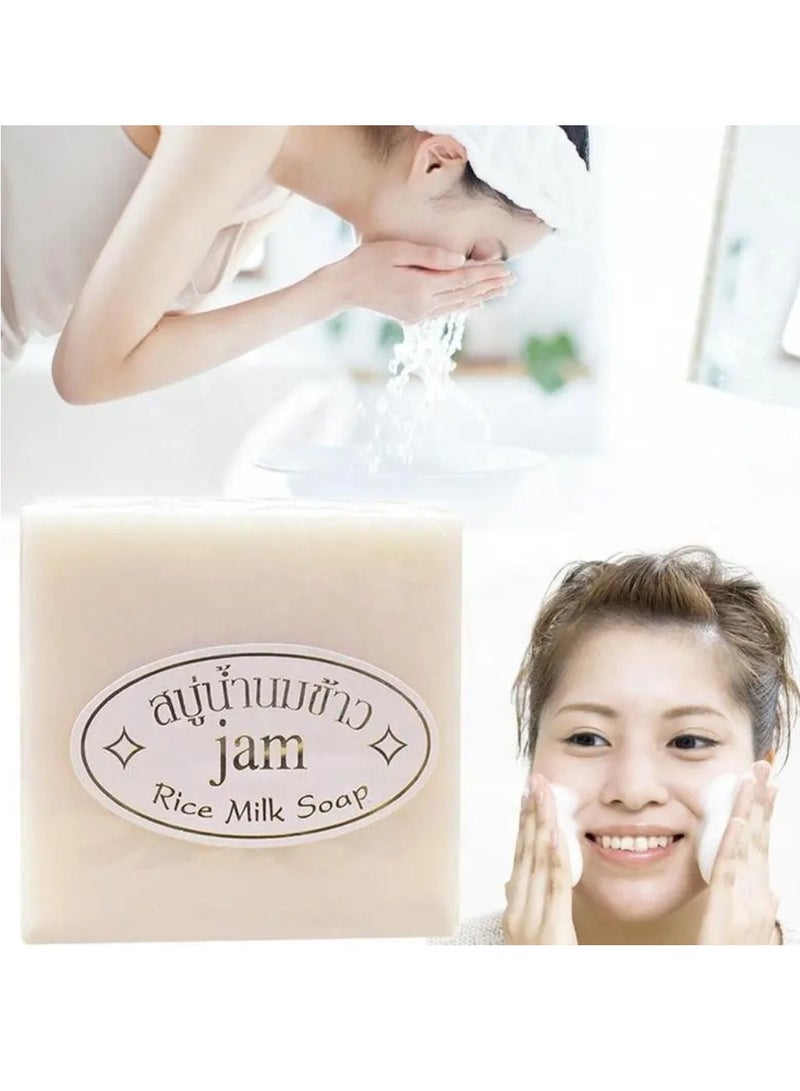 JAM 2Pcs Rice Milk Soap Thailand Rice Handmade Soap Face and Body Cleaning Rice Soap Gentle Moisturizing Deep Cleaning Facial Skin Care Rice Shampoo Bar Rice Water Protein Shampoo Bar 2x65g - Image 4
