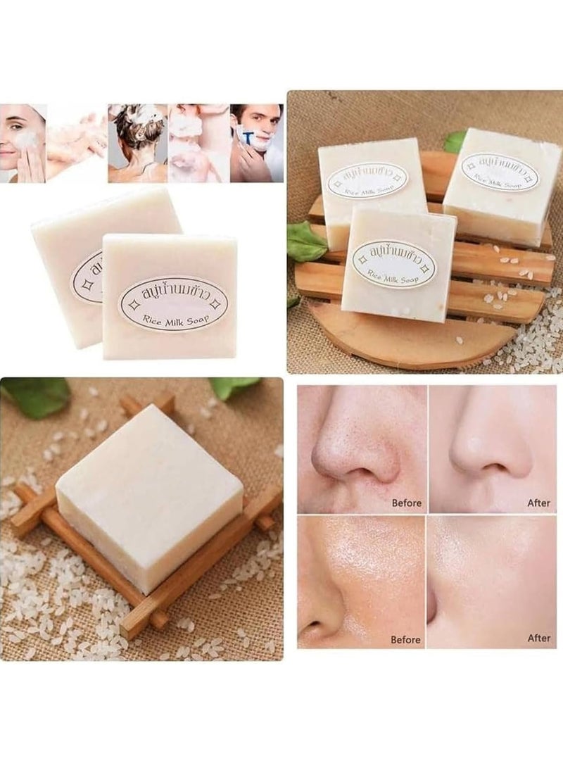 JAM 2Pcs Rice Milk Soap Thailand Rice Handmade Soap Face and Body Cleaning Rice Soap Gentle Moisturizing Deep Cleaning Facial Skin Care Rice Shampoo Bar Rice Water Protein Shampoo Bar 2x65g - Image 5