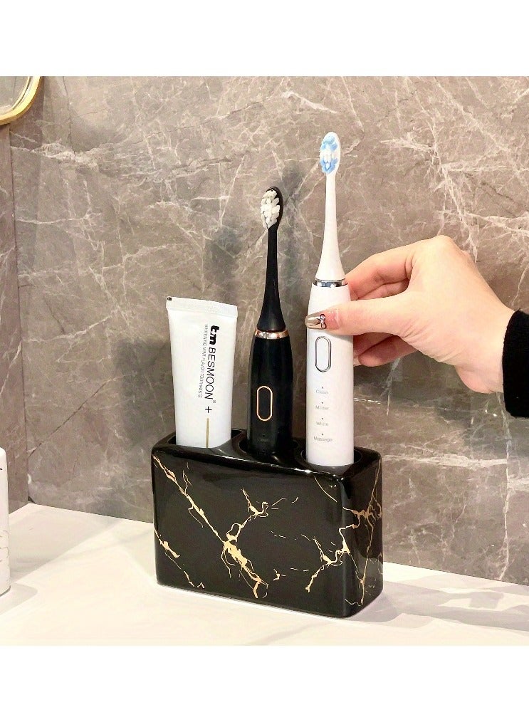 FUKE 1pc Toothbrush Holder Marble Ceramic 3-Hole Freestanding Storage Rack for Bathroom Countertops,Multi-Functional Organizer for Toothbrush and Toothpaste - Image 5